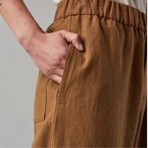7115 By Szeki brown Linen Signature Elastic Pull-Up Trouser Pants size xsmall - Picture 2 of 8